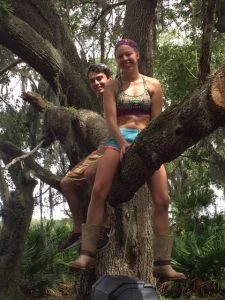 Darby and Brandon monkeying around in the canopy.